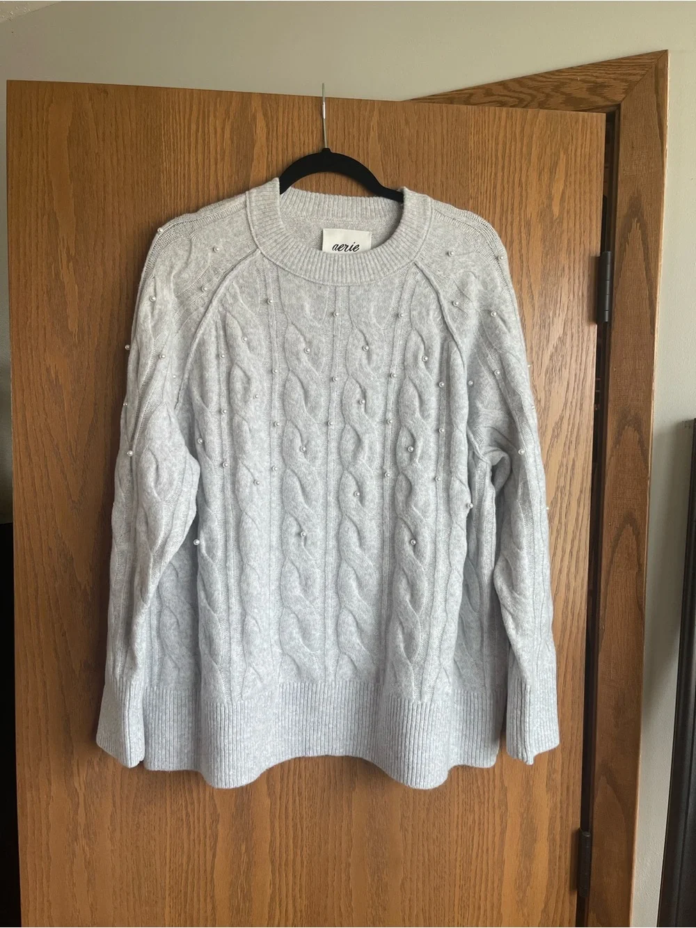 Aerie Cable Knit Pearl Detail Sweater